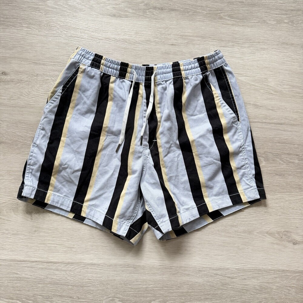 Urban Outfitters Shorts Men's Medium Striped Canvas Blue Black Yellow Drawstring